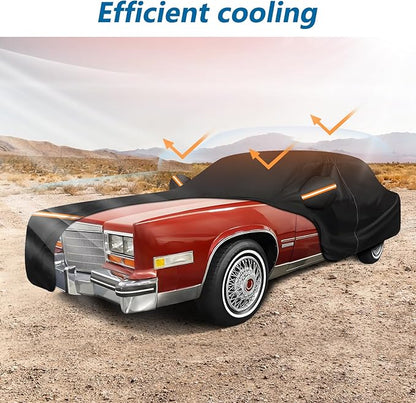 Car Cover for Cadillac Eldorado Biarritz/Brougham/Fleetwood/Convertible 1979-1991, Waterproof 210D Oxford Cloth and Cotton Cover Outdoor Car Cover with Zipper Windproof Heavy Duty All Weather