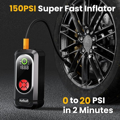 Jump Starter with Air Compressor, 5000A Car Battery Jump Starter Portable 150 PSI Tire Inflator Portable Air Compressor for Up to 10.0L Gas & 10.0L Diesel Engines, LED Light, Jumper Cables