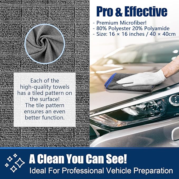 Airlab Microfiber Towels for Cars Wash Drying Auto Detailing, Highly Absorbent, Lint-Free, Streak-Free, All-Purpose Cleaning Cloths for Household, 16" x 16", Pack of 8, Grey