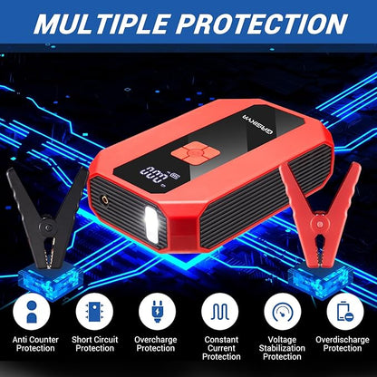 TM16E2 Car Jump Starter 7000Ah Jump Starter Battery Pack for Up to 5.0L Gas and 3.0L Diesel Engines, 29.6Wh Portable 12V Jump Box with USB Ports, LCD Display, Storage Case, and LED Light