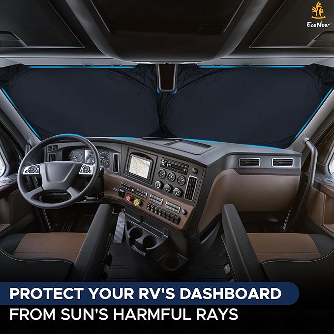 EcoNour RV Windshield Sunshade | Reflective RV Windshield Cover for UV Rays & Heat Protection, Keeps Your RV Motorhome Cool | Shades for RV Fits RVs, Trucks, Motorhomes, Buses | XXXXX-Large 102"x51"