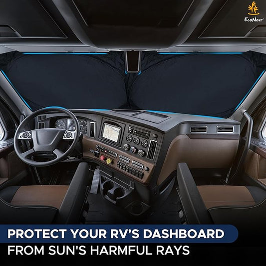 EcoNour RV Windshield Sunshade | Reflective RV Windshield Cover for UV Rays & Heat Protection, Keeps Your RV Motorhome Cool | Shades for RV Fits RVs, Trucks, Motorhomes, Buses | XXXXX-Large 102"x51"