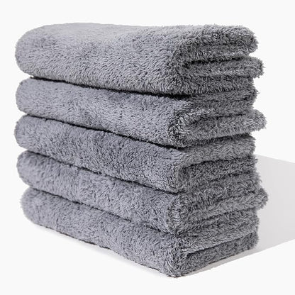 Microfiber Cleaning Cloth - The Gray Beast Towels, Streak-Free Cleaning Rags for Car Wash and Housekeeping, Ultra-Absorbent with Cut Edges to Avoid Scratches (Pack of 5, 16"x16")