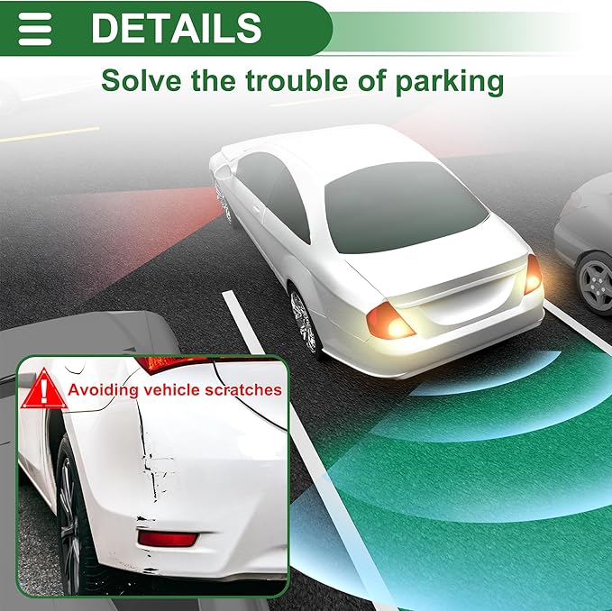 Motoforti Auto Vehicle Reverse Backup Radar System Reverse Parking Sensors Sound Warning Alarm Buzzer Reminder Distance Detection Dark Blue 8 Parking Sensors