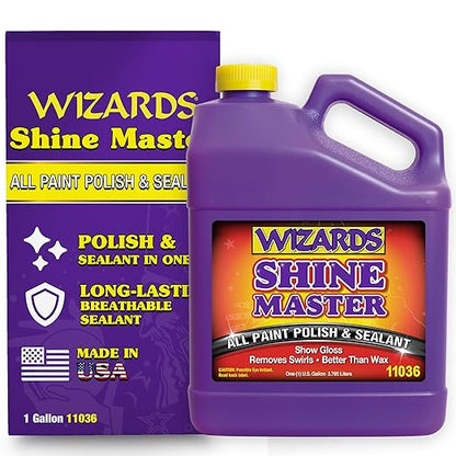Wizards Shine Master Polish and Breathable Sealant - 1 Gallon - No Wax or Free Silicone - Polishes and Protects with No Greasy Film - Wax Replacement Car Polishing Compound for Boat and Car Polish