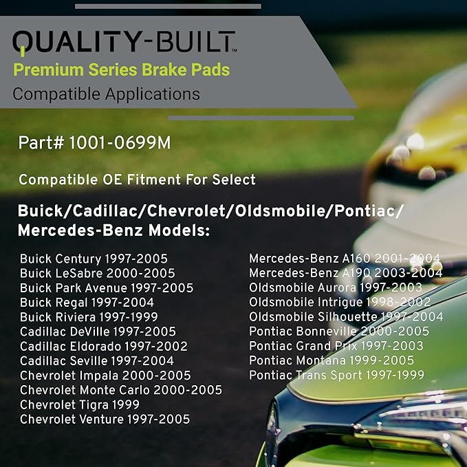 Premium Semi-Metallic Front Brake Pads (1001-0699M) Compatible with 1997-2005 Buick/Cadillac/Chevrolet/Mercedes-Benz/Pontiac (Bonneville/Century/DeVille/Eldorado/Grand Prix & More)