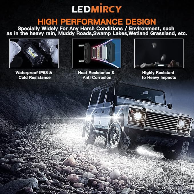 R3 White LED Rock Lights Kit 12PCS with Switch Wire Harness for ATV UTV SUV Off Road RZR Trucks Underglow Pure White Lights Trail Rig Lights Under Body High Power Waterproof Shockproof Light