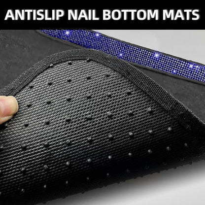 NBTEPEM Blue Bling Car Floor Mats Full Set, Universal Fit Most Cars,SUV, Trucks, 4 pcs Sparkle Glitter Diamond Carpet for Women Girls with Anti-Slip Pad (Blue Diamond)