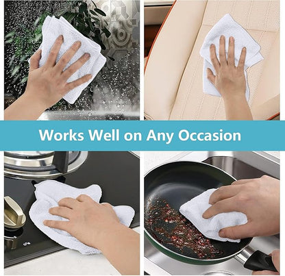 HOMEXCEL White Microfiber Cleaning Cloth, 100 Pack Cleaning Towels for Kitchen, Lint Free, Scratch-Free, Highly Absorbent, and Reusable Cleaning Rags for House, Window and Glass, Cars, 11.5 X11.5 inch