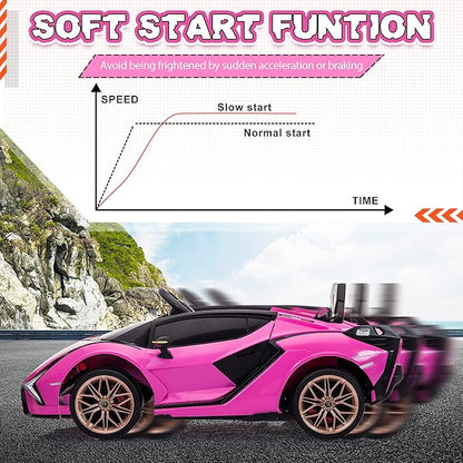 Licensed Lamborghini SIAN Kids Electric Ride On Car Toy by TOBBI, 12V Battery Powered Vehicle with Parent Remote Control for Toddlers 3-6 to Drive w/Functions/Seatbelt/Horn/LED Lights-Pink