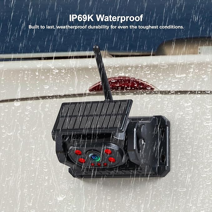 Wireless Magnetic Backup Camera, 9600mAh Battery Powered Rechargeable Waterproof HD Solar Back Up Rear View Bluetooth Hitch Camera with 7 Inch 1080P Monitor System for Car Truck Trailer RV VN003