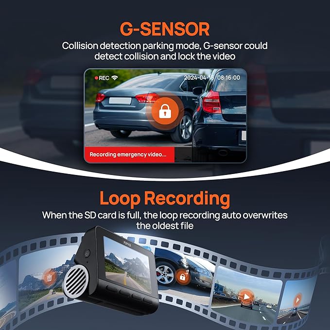70mai 4K Dash Cam Front and Rear with STARVIS, Built in 5GHz WiFi & GPS Car Camera, Super Night Vision, ADAS, 3'' IPS Screen, 24H Parking Mode, Time-Lapse, Loop Recording, with 128GB Card (A800S)