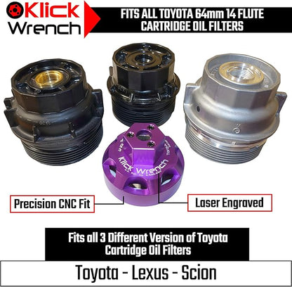 64mm 2 Stage Heavy Duty Torque Limiting Oil Filter Wrench Purple 6061-T6 Billet Aluminum