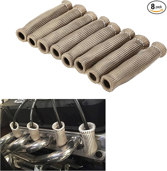 Titanium Spark Plug Wire Boots Thermal Protection Insulator Sleeve, 2500 Degree Heat shield Cover Wrap 6 inch for Car Truck 8PCS