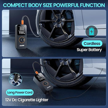 Tire Inflator Portable Air Compressor-Air Pump 20000mAh & 150PSI Cordless Electric for Car, Motorcycle, Bike, Ball, with Tire Gauge Pressure, Dual-Use Type (Orange)