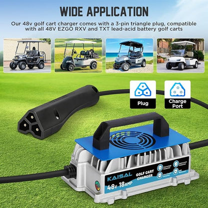 EZGO Golf Cart Charger 48 Volt 18 AMP Golf Cart Battery Charger 1250W for 48V EZ-GO RXV & TXT IP67 Waterproof 48V EZGO Charger 4-6 hrs Full Charge, 16FT Cable, for Lead-Acid Battery
