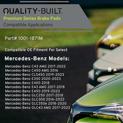 Premium Semi-Metallic Front Brake Pads (1001-1871M) Compatible with 2016-2023 Mercedes-Benz (C43 AMG/C450 AMG/CLS450/E350/E400/E43 AMG/E450/GLC250/GLC300/GLC350e/GLC43 AMG)