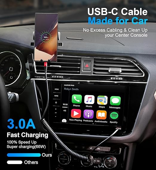 Coiled USB A to USB C Cable for Car 6FT 2Pack USB C Charger Cable Fast Charging Type C Charger Cord USB-C Cable Compatible with iPhone 16/15/Plus/Pro/Pro Max/Samsung Galaxy S23 A20 - Red