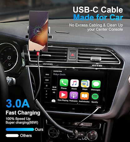 USB to USB C Cable Fast Charging 3ft, 2Pack Coiled USB C Charger Cable for Car, Android Auto USB Type C Charger Cord, USB-C Cable Compatible with iPhone 16/15/Plus/Pro Max/Samsung Galaxy A20 S20 - Red