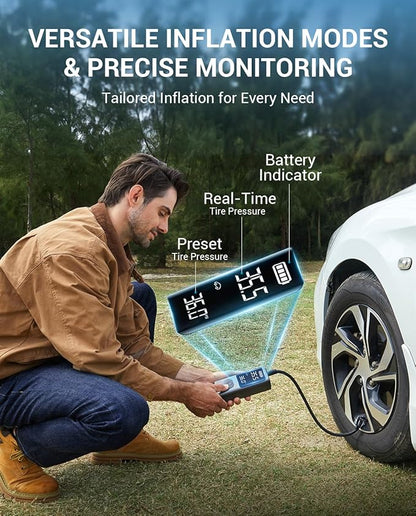 AVAPOW Tire Inflator Portable Air Compressor, 150 PSI Cordless Car Tire Air Pump with Pressure Gauge, 3.7″ LCD Screen, Auto-Shuts Off Tire Pump for Car, Motorcycle, Bike, Balls