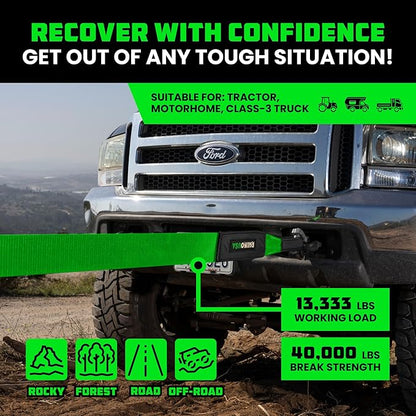Rhino USA Recovery Tow Strap (4" x 30') - 40,320lb Break Strength - Emergency Recovery Strap Tow Rope for Diesel Trucks, Backhoe, Excavators & More - Heavy Duty Towing Strap for Offroad 4x4 Use