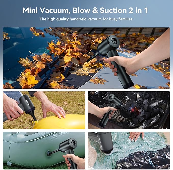 Car Vacuum Portable Cordless, Mini Handheld Vacuum Cleaner for Pet Hair/Car/Home, Suction & Blow 2 in 1, 22KPa High Power, 6000mAh, Small Lightweight Gadget, Type-C Rechargeable.