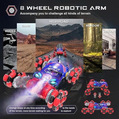 Remote Control Car, 8WD Gesture Sensing RC Car, 2.4GHz RC Stunt Cars Boys Toys with Spray & Light, Hand Controlled Toys Gift for Kids Boys Age 8 9 10 11 12 Year Old