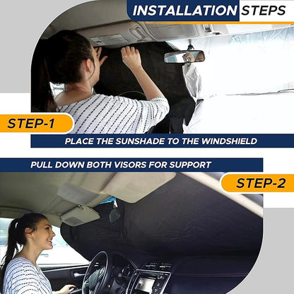 EcoNour Windshield Sun Shade Premium | Sunshade Protects Car Interior | Car Sun Shade Windshield Blocks UV Ray & car Accessories | Universal Fits Small Sedans | Mini SUV & Hatchbacks | Medium (64x32)