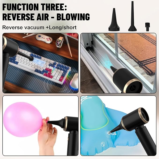 Handheld Car Vacuum Portable Cordless, 12000PA High Power 4 in 1 Vacuum Cleaner & Air Duster & Air Blower with 4000mAh Brushless Motor and Multi-Nozzles for Car, Home, Office, Camping, Pet