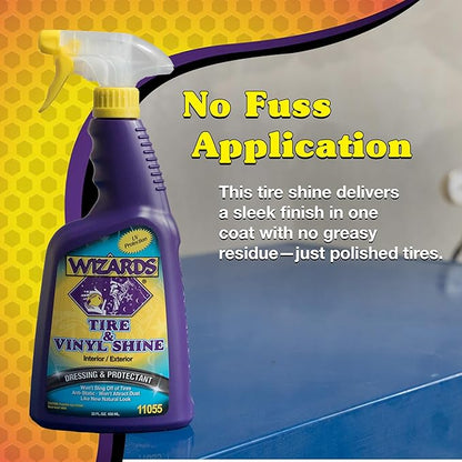 Wizards Tire and Wheel Vinyl Shine - Dressing and Protectant Spray - Professional Automotive Detailing Spray Bottle Refill - Cleans and Protects Tires, Wheels and Trim - 22 oz