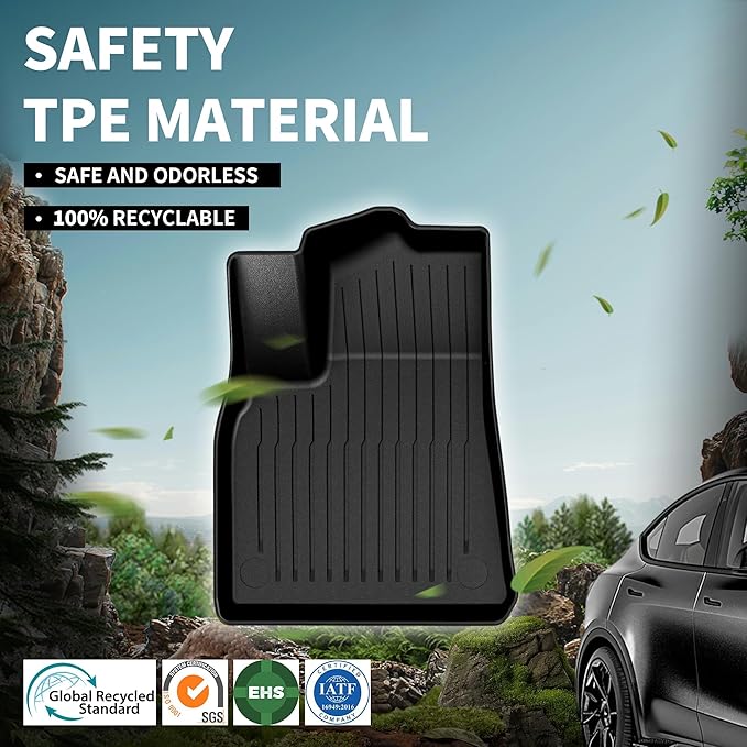 OEDRO Floor Mats 9 Pcs Fits for Tesla Model Y 7-Seater 2024-2020 Custom Fit All Weather TPE Automotive Trunk Mat with Backrest Mat Accessories Back Seat Protector for Model Y Car Floor Mats Set