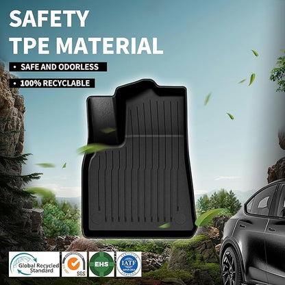 OEDRO Floor Mats 9 Pcs Fits for Tesla Model Y 7-Seater 2024-2020 Custom Fit All Weather TPE Automotive Trunk Mat with Backrest Mat Accessories Back Seat Protector for Model Y Car Floor Mats Set