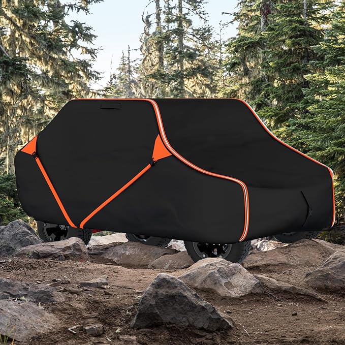 153 Inch UTV Cover for Polaris Ranger Crew RZR General 4, Can-Am Defender Maverick Commander Max, Yamaha Wolverine Viking, Kawasaki Mule Pro, Black 600D Cover Protection for 4-6 Seater UTV