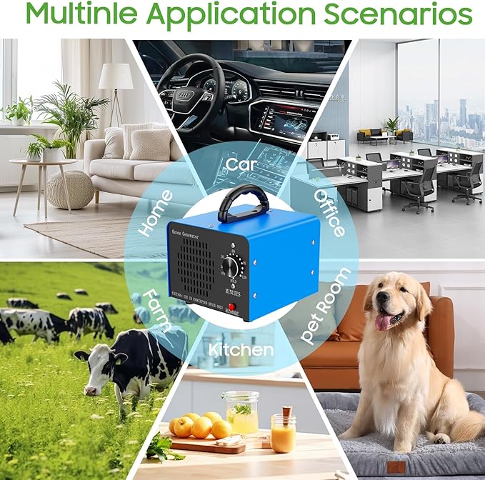Ozone Generator Machine 80,000mg/h, High Capacity Ozone Odor Eliminator Removal Air Purifier for Home Car Pet & Basement Odor, Suitable for Spaces up to 7,000 Square Feet, Blue