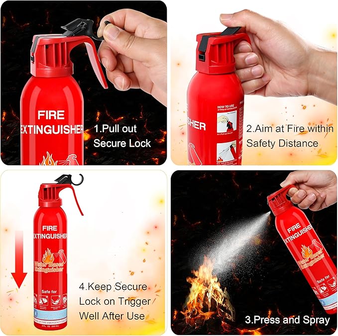 Fire Extinguishers for Home with Mount, 1 Pack Upgraded 8-in-1 Portable Fire Extinguisher For Vehicle Car Boat Marine Kitchen Emergency Supplies, Water-Based Extinguisher For A, B, C, K Fire Types