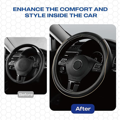 Skechers Memory Foam Steering Wheel Cover,Piping Microfiber Leather Steering Wheel Cover Sporty Universal Fit 14" 1/2-15" Car Wheel Protector for Men Women Fit Suvs,Vans,Sedans,Car,Trucks,Beige