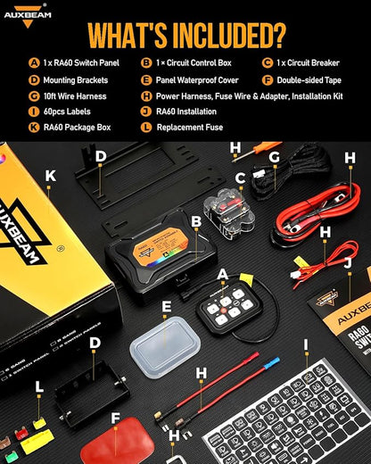 Auxbeam 6 Gang Switch Panel RA60 Toggle Momentary Pulsed RGB Dimmable Switch Panel Multifunction Switch Panel Built in Solid State Relay Marine Control Panel Waterproof for Car Boat, 2 Years Warranty