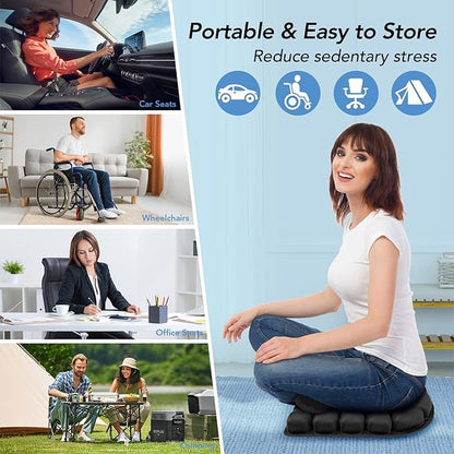 Travel Seat Cushion, 3D Air Inflatable Pressure Relief Cushion for Hemorrhoid and Tailbone Pain Relief, Optimal Support for Long Sitting in Car, Air Travel, Office Chairs, Home Living (Black)