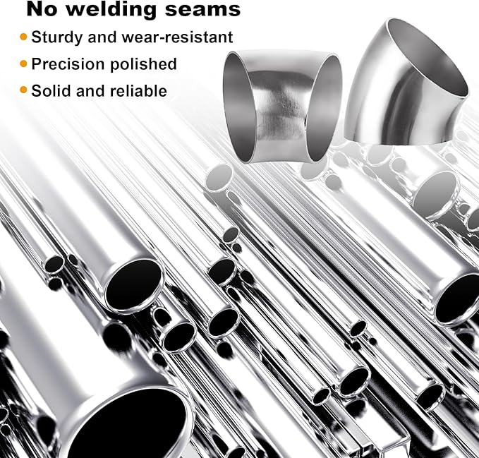 Acrux7 4 Pack 2.5 Inch 45 Degree Exhaust Elbow Pipe, 304 Stainless Steel Mandrel Bend Elbow Thickness 1.5 mm for Car Modified Exhaust, Stair Handrail, Exhaust System