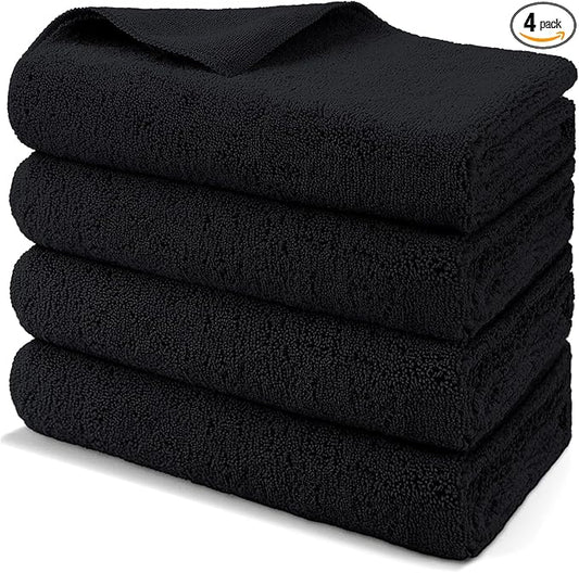 HOMEXCEL Professional Large Microfiber Car Drying Towels 4 Pack, Lint Free, Scratch Free, Highly Absorbent Drying Towel for Cars, SUVs, RVs, Trucks, and Boats,31" x 24 ", Black