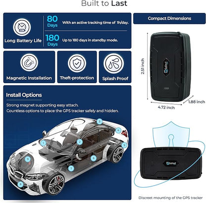 SALIND GPS Magnetic, up to 180 Days Battery - Car GPS Tracker for Vehicles, Motorcycles & Trucks, Car Tracker Device with Strong Built-in Magnet, Robust & Splash Proof - Real Time Car Tracking Device