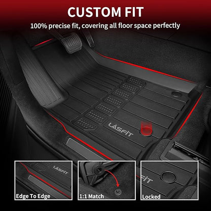 LASFIT Floor Mats for Jeep Grand Cherokee L 2021-2025 (ONLY for 6-Passenger Without Center Console) All Weather TPE Custom Fit Car Mats Floor Liners 1st & 2nd & 3th Row, Black