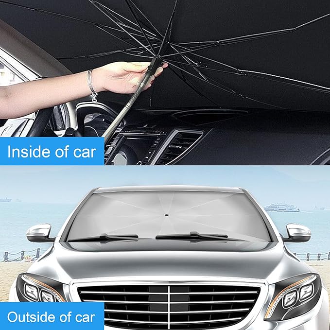 Windshield Sun Shade Umbrella, Portable Foldable, Spring Structure Wind Shield, Front Window Sunshade, Protect from Sun Rays Car Windshield, Universal for Any Car (57'' x 31.5'')