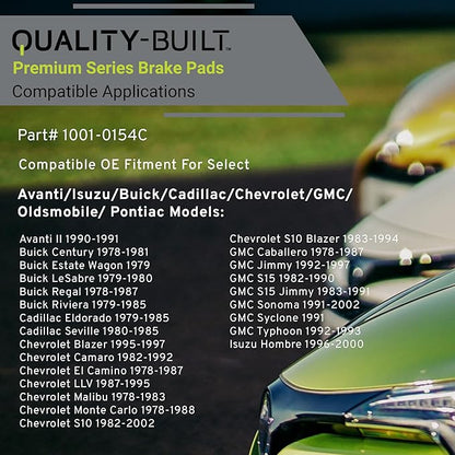 Premium Ceramic Front Brake Pads (1001-0154C) Compatible with 1978-2002 Avanti/Buick/Cadillac/Chevrolet/GMC/Isuzu/Oldsmobile/Pontiac (Camaro/Century/Cutlass/El Camino/Eldorado/Grand Am)