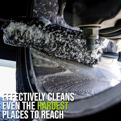 ExoForma Bendable Brush Set - Unique Adjustable 2-Piece Wheel Brush Set Cleans Behind Wheels - Tough Yet Gentle Wool Fiber + No-Scratch Rubber Tip Safe for All Wheel Types - Comfy Ergonomic Grip