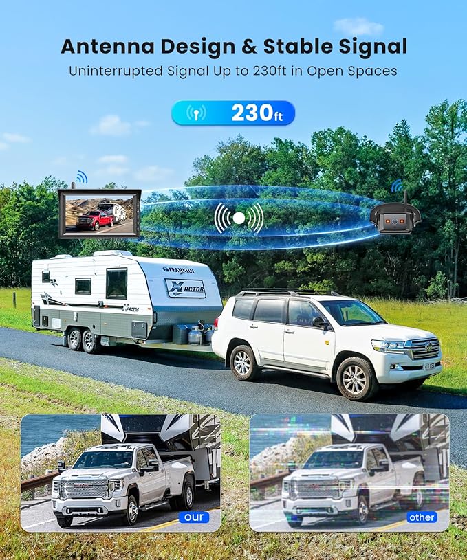 AUTO-VOX 7" HD Wireless Backup Camera for Furrion System: Easy Setup & Stable Signal Back Up Camera, Wide View Rear View Camera with Clear Night Vision, Split Screen Monitor for RV Camper Truck（2.5mm）