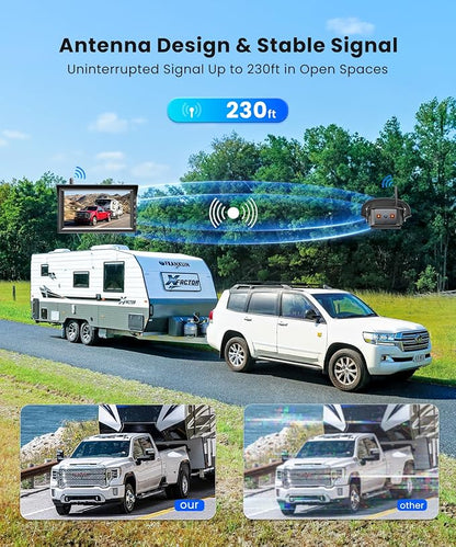 AUTO-VOX 7" HD Wireless Backup Camera for Furrion System: Easy Setup & Stable Signal Back Up Camera, Wide View Rear View Camera with Clear Night Vision, Split Screen Monitor for RV Camper Truck（2.5mm）