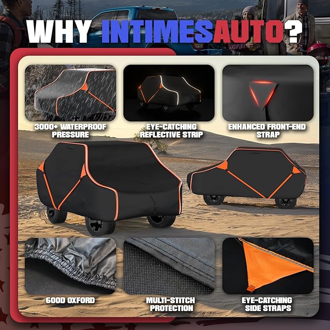 125 Inch UTV Cover for Polaris Ranger RZR, Can-Am Defender Maverick Commander, Yamaha Wolverine, Kawasaki Mule, Honda Pioneer, Black 600D Side by Side Cover Protection for 2-3 Seater UTV