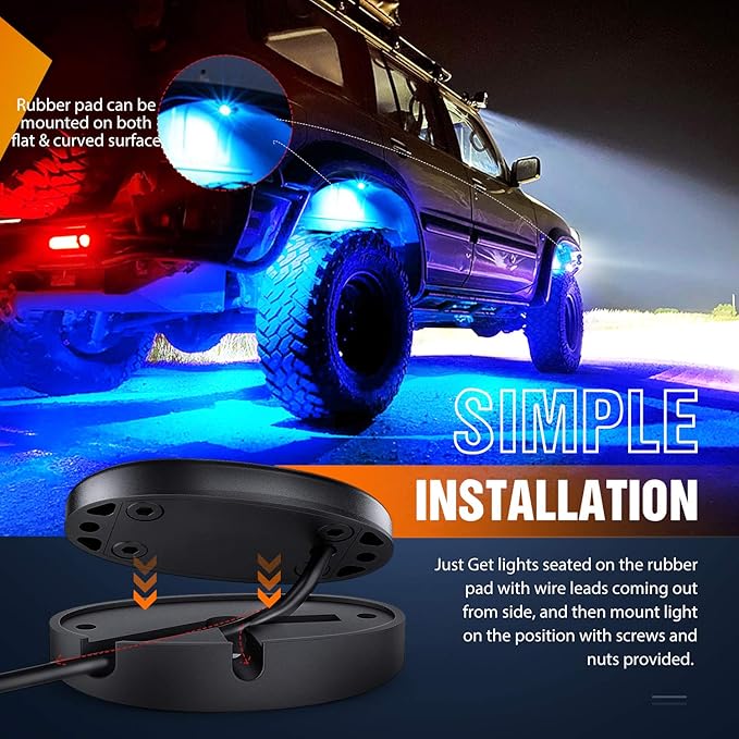 Nilight LED Rock Light 4PCS Underglow Wheel Well Pods Waterproof Exterior Underbody Roof Rack Side Lamps for Car Truck Pickups ATV UTV SUV Motorcycle Boat, Blue Color