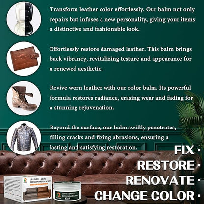 White Leather Repair Kit, Leather Recoloring Balm – Restore & Repair Faded Leather on Couches, Car Seats, Shoes & Furniture | Leather Color Restorer & Conditioner | Easy DIY Application